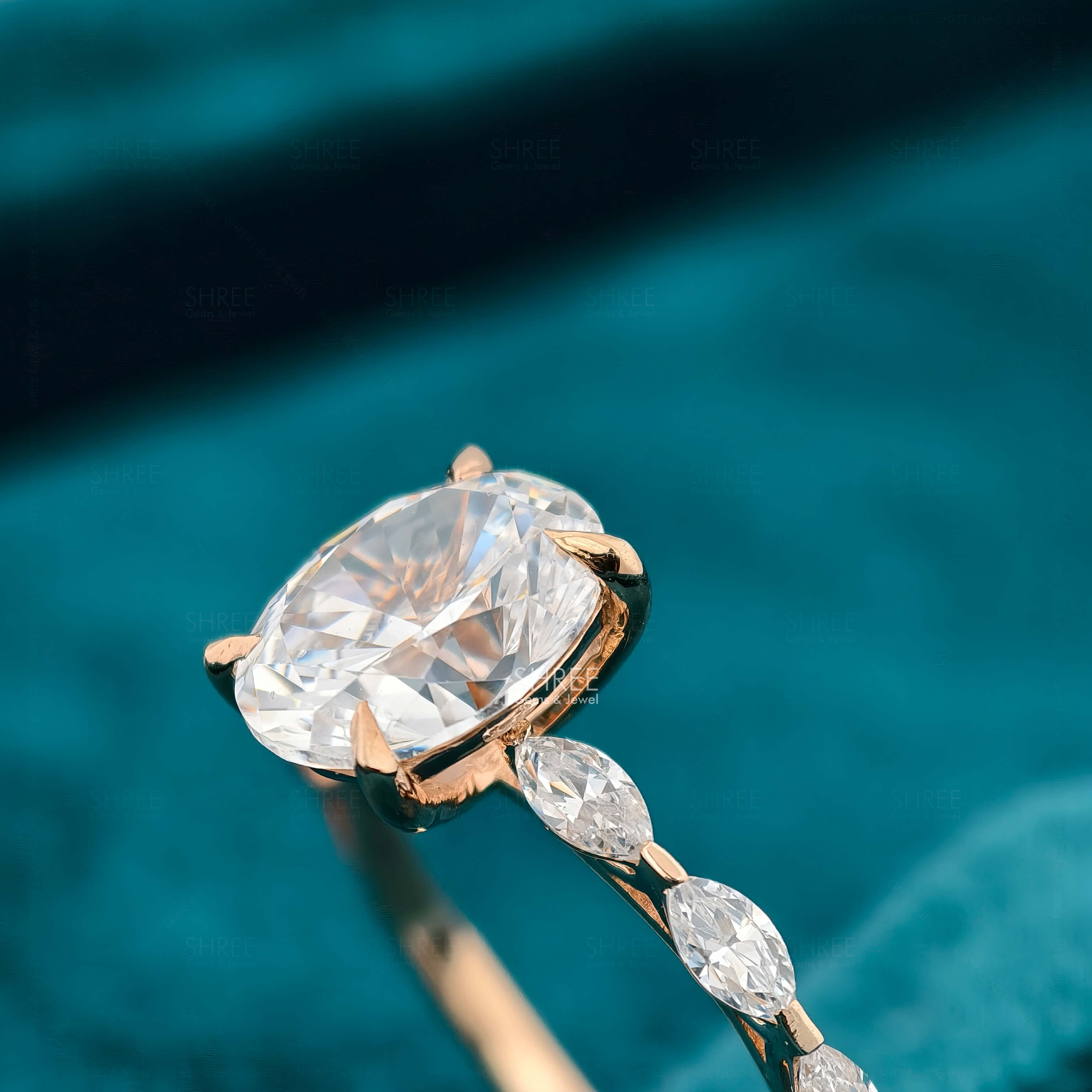 Close View Of Oval & Marquise Cut Lab Grown Diamond Anniversary Ring