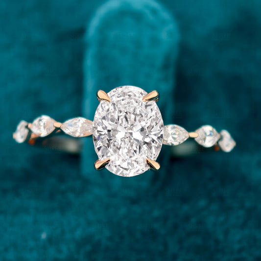 Front View Of Oval & Marquise Cut Lab Grown Diamond Anniversary Ring