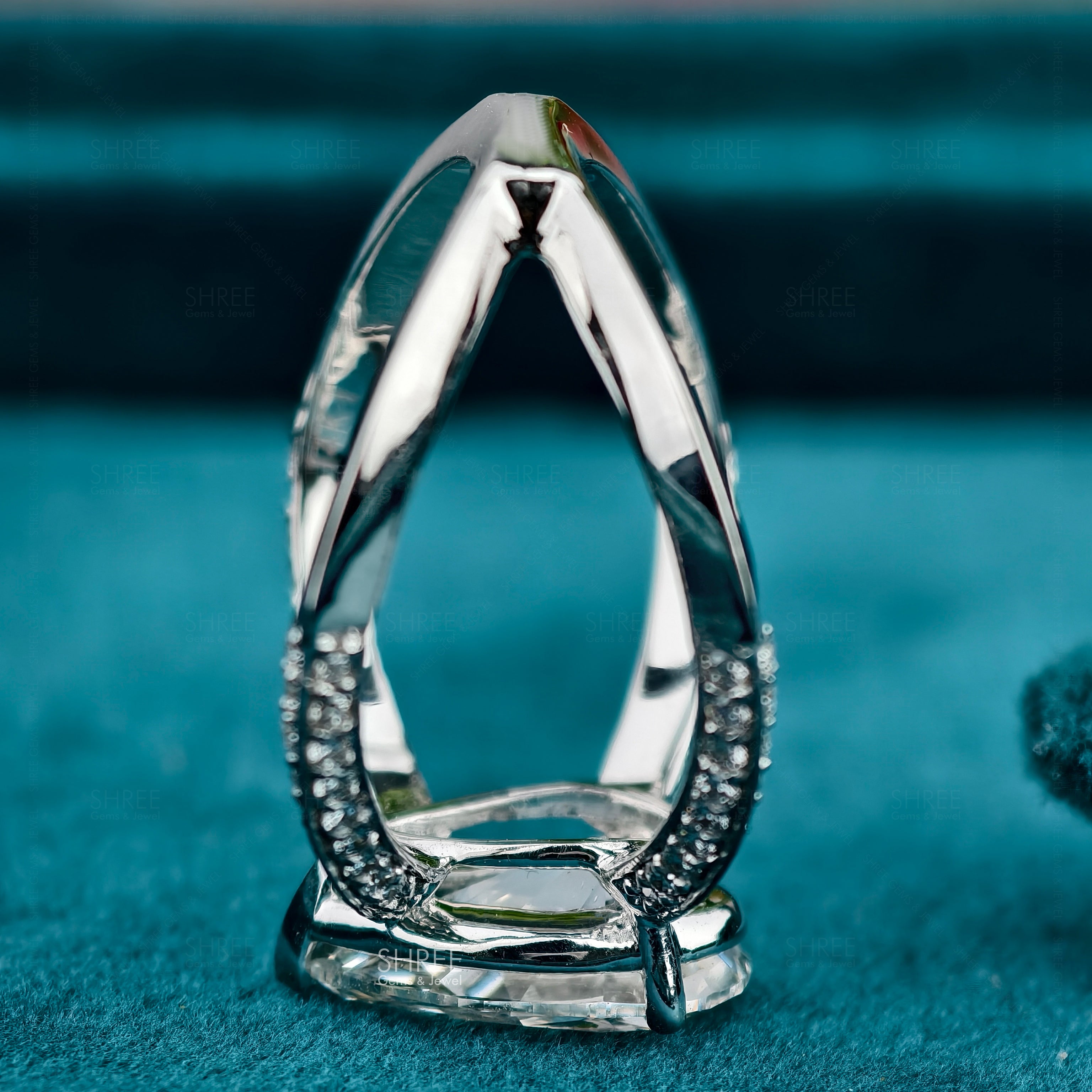 Pear Cut Lab Diamond Split Shank Wedding Ring For Her