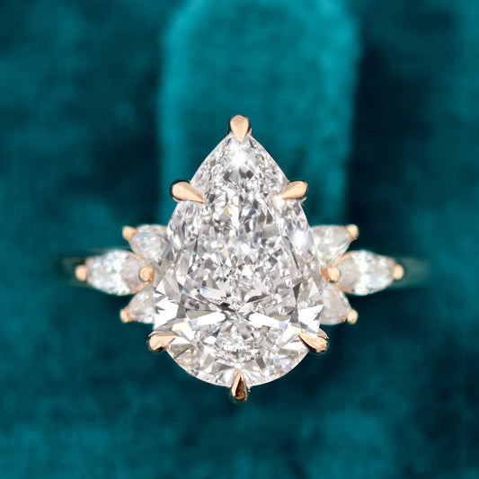 Front View Of Pear Cut Lab Diamond Hidden Halo Engagement Ring