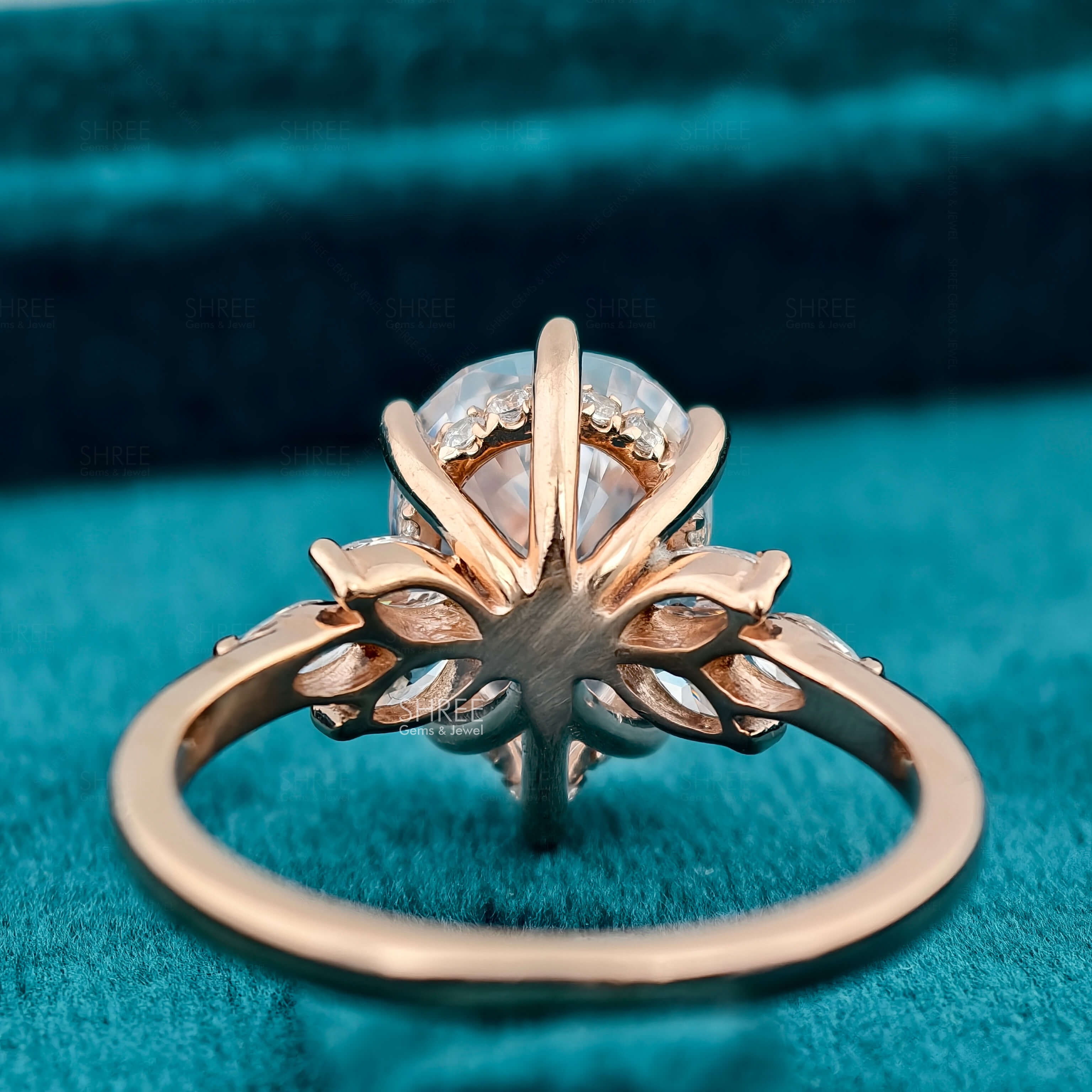 Back Side View Of Pear Cut Lab Diamond Hidden Halo Engagement Ring