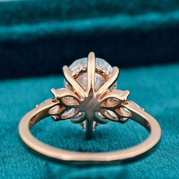 Back Side View Of Pear Cut Lab Diamond Hidden Halo Engagement Ring