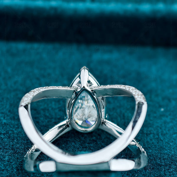 Back Side View of Pear Cut Lab Diamond Split Shank Wedding Ring For Her