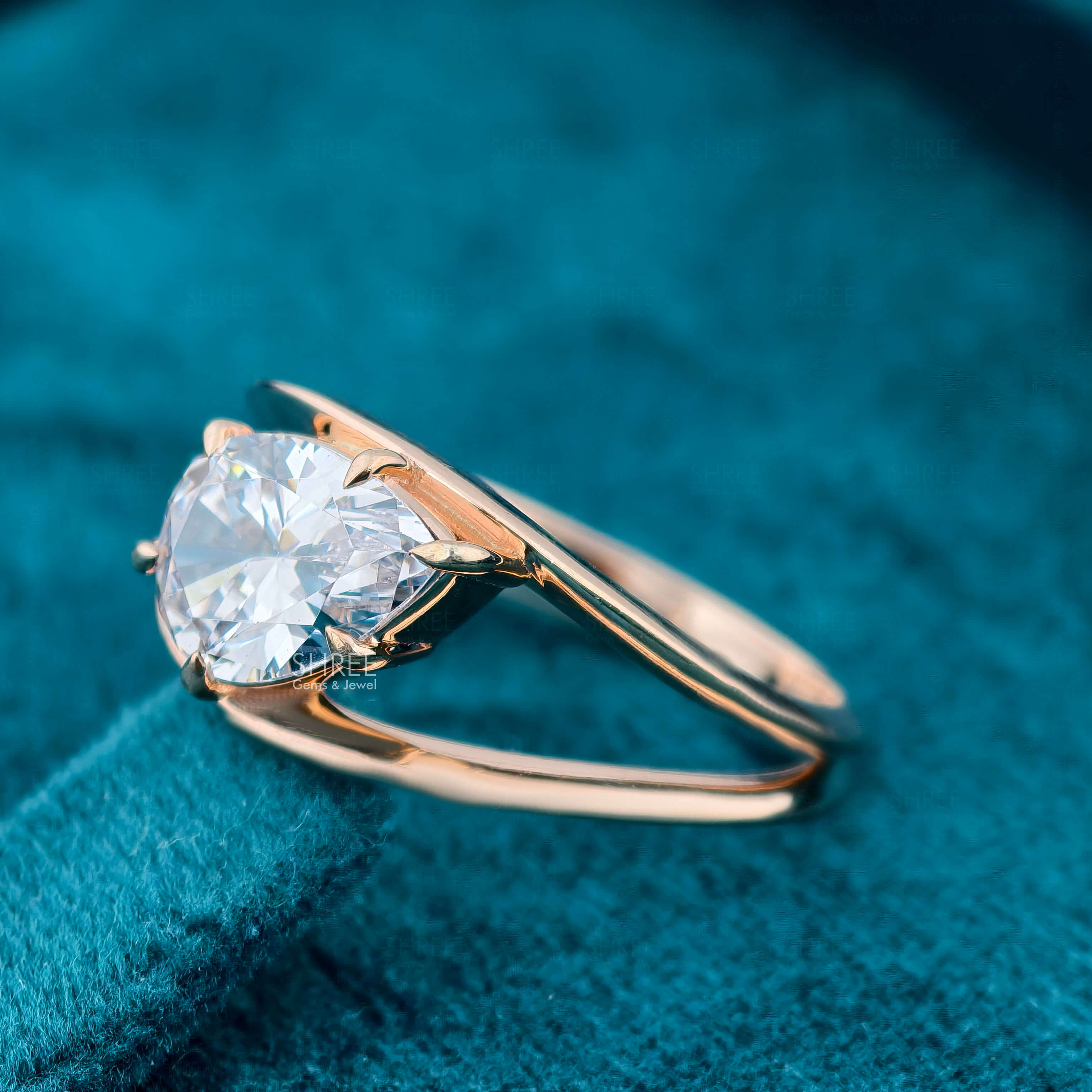 Side view of Pear Cut Lab Grown Diamond Solitaire Split Shank Engagement Ring