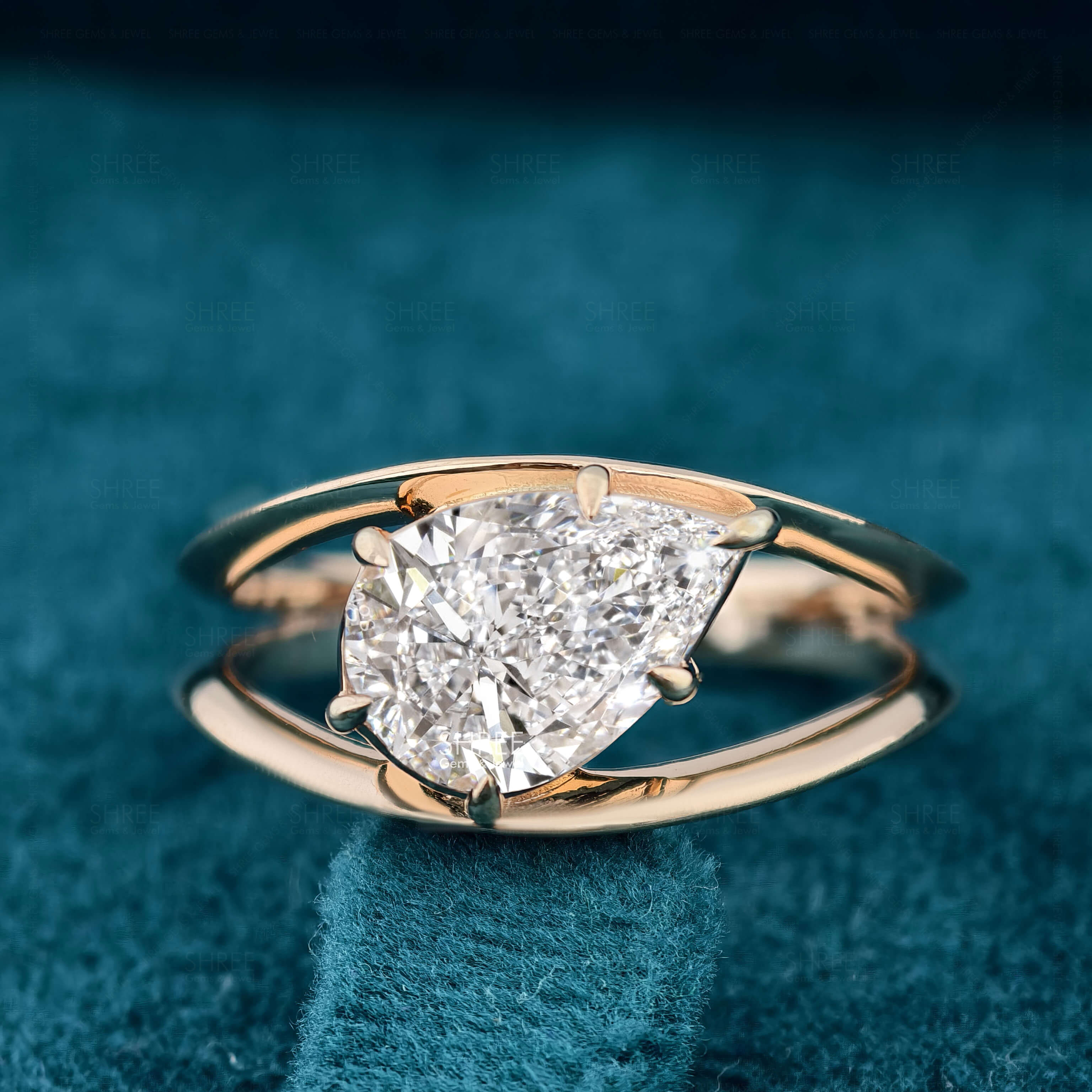 Front view of Pear Cut Lab Grown Diamond Solitaire Split Shank Engagement Ring