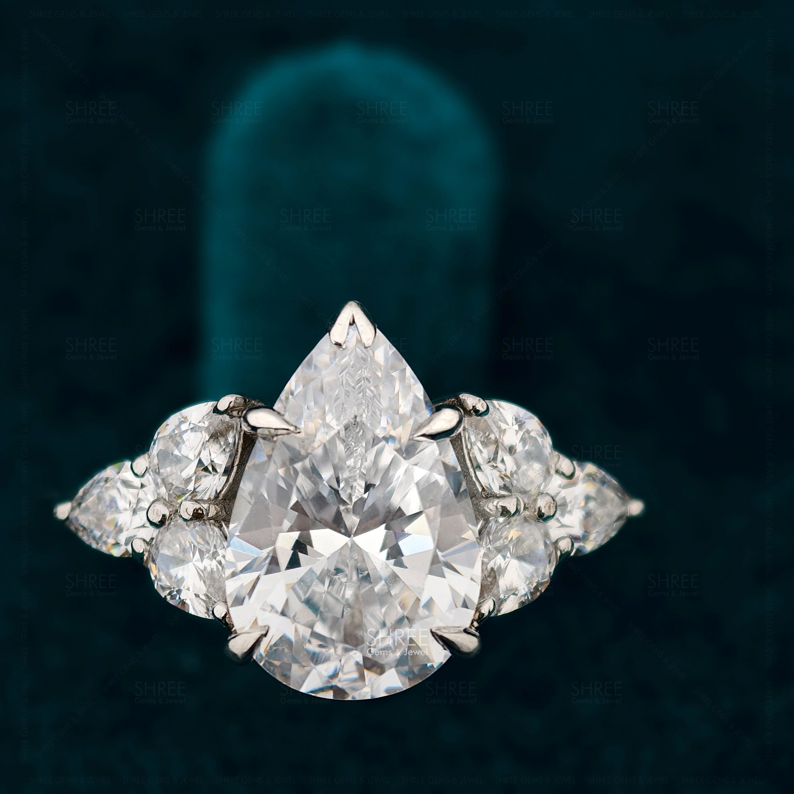 Front View of Shop Pear Shape 7 Stone Diamond Ring​ for Engagement 
