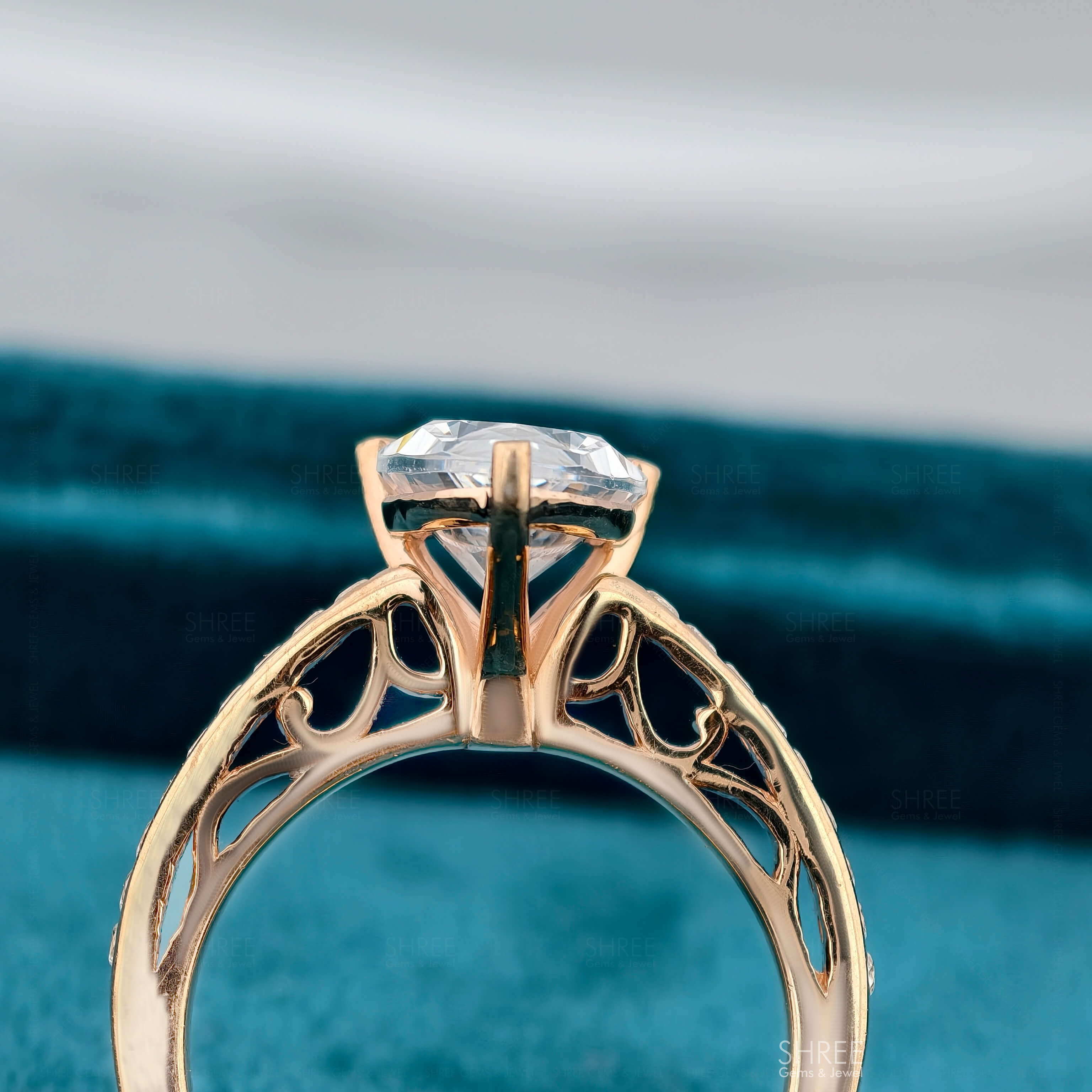 Full Band View Of Pear Shaped Lab Grown Diamond Ring