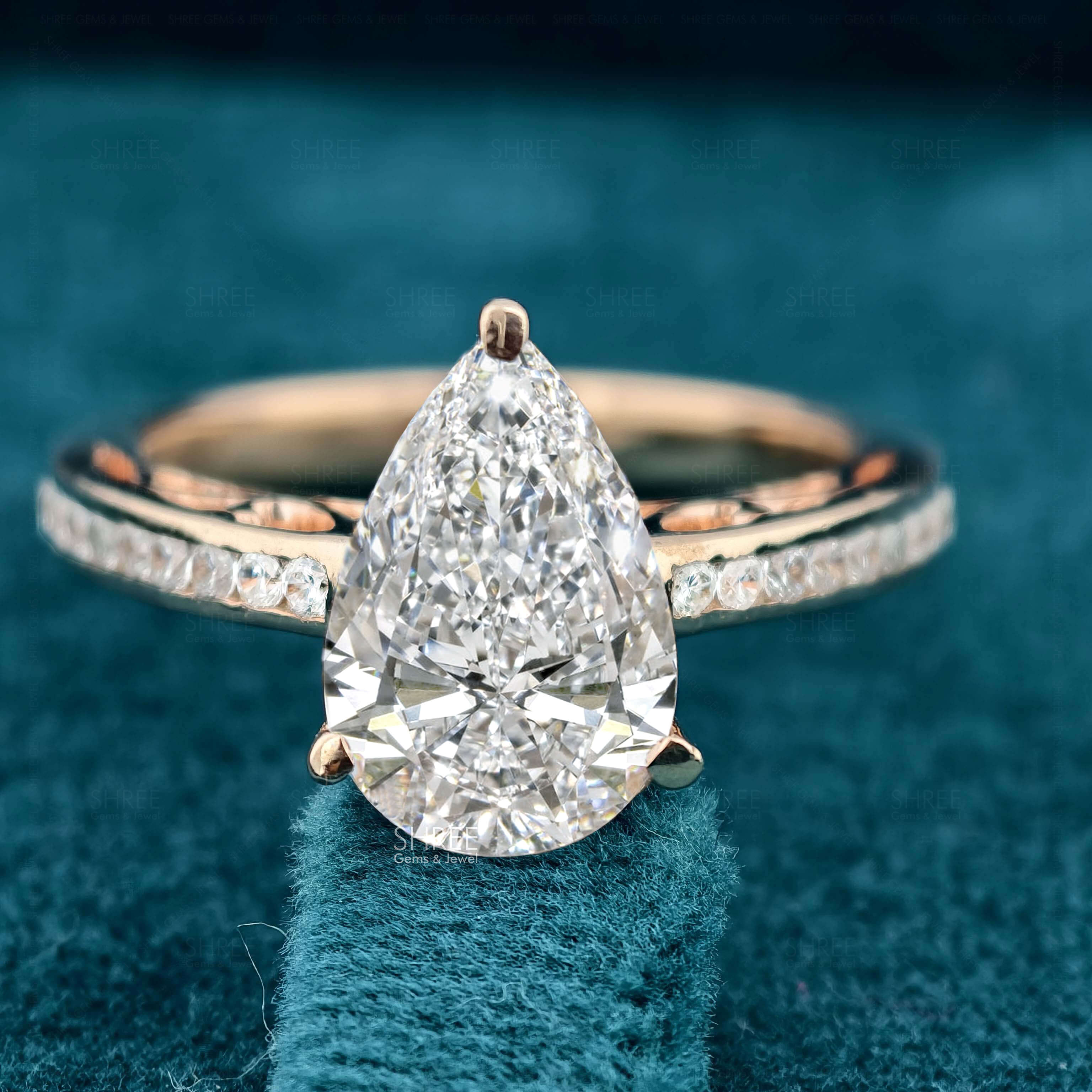 Front View Of Pear Shaped Lab Grown Diamond Ring