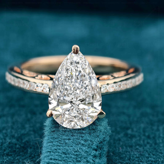 Front View Of Pear Shaped Lab Grown Diamond Ring