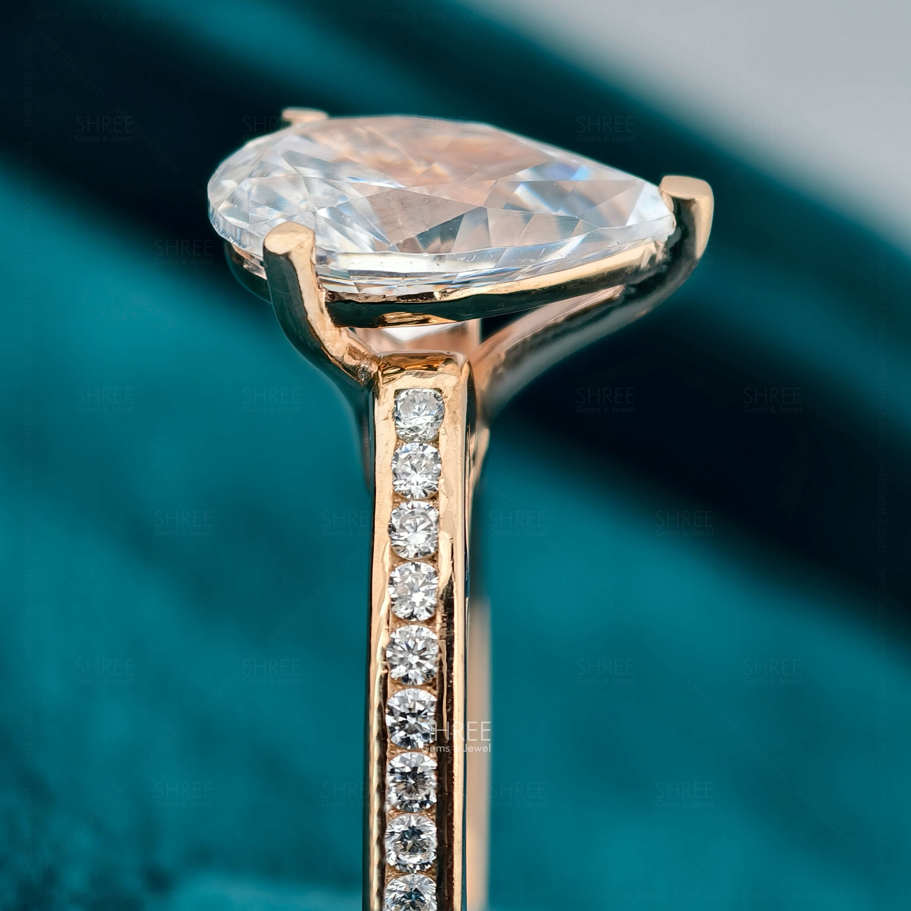 Side View Of Pear Shaped Lab Grown Diamond Ring