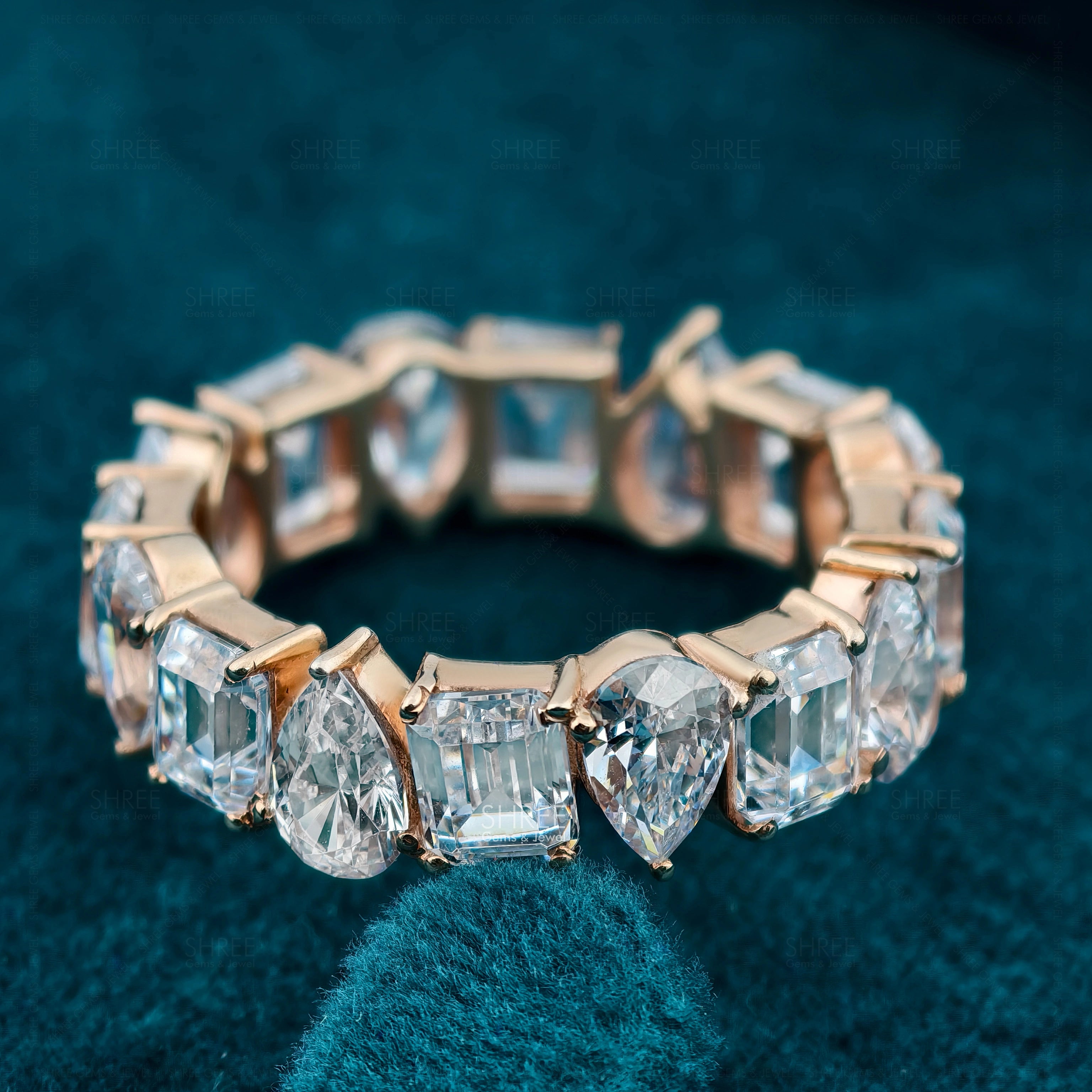 Front Zoom View Of Pear & Emerald Cut Lab Grown Diamond Eternity Band