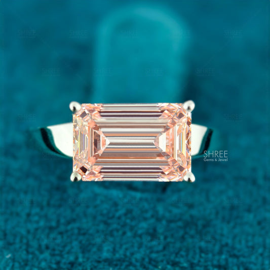 front view of 4 carat emerald cut diamond ring