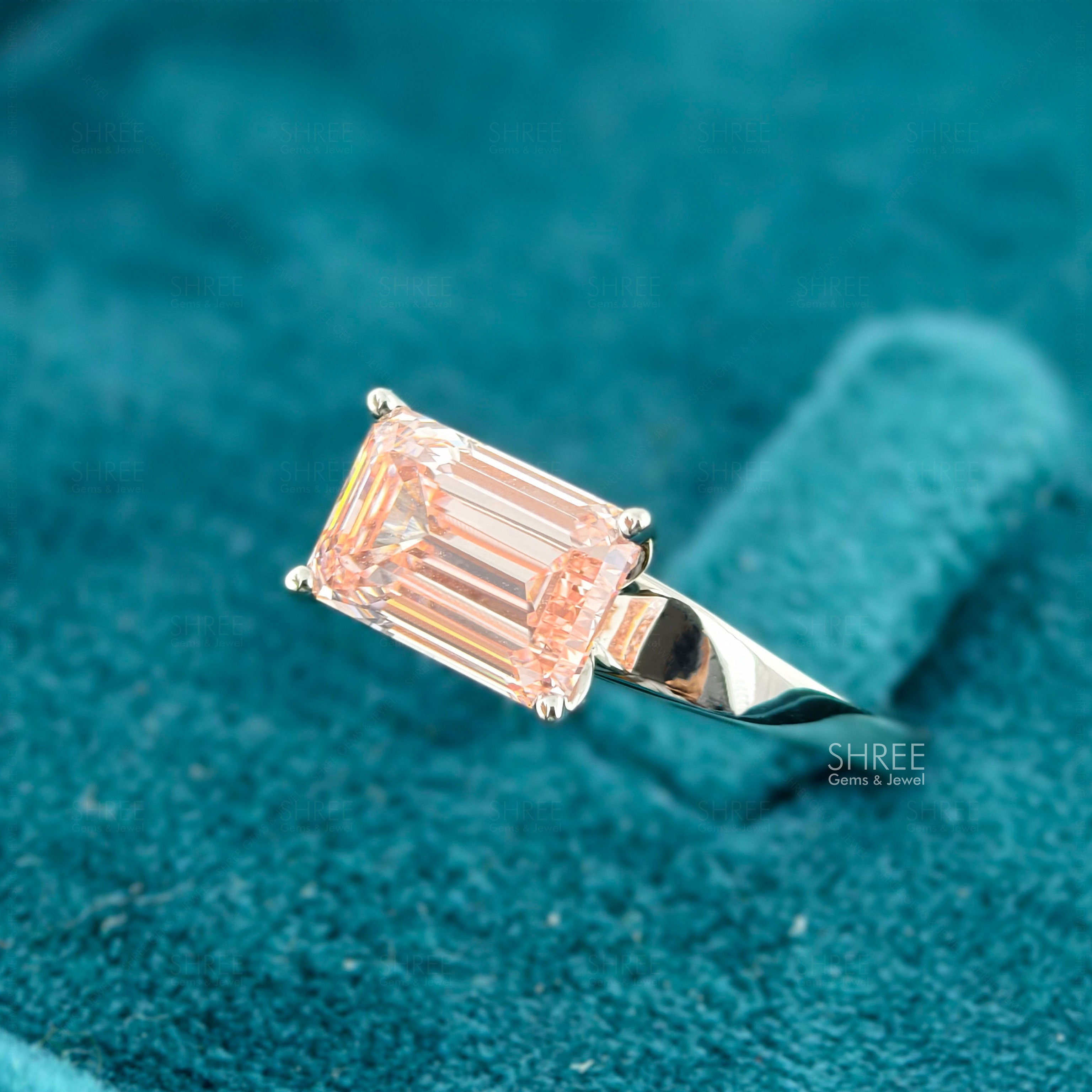side view of lab grown pink diamond ring​
