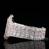 Side View of Pink Skeleton Moissanite Watch – Fully Iced Square Dial 41MM