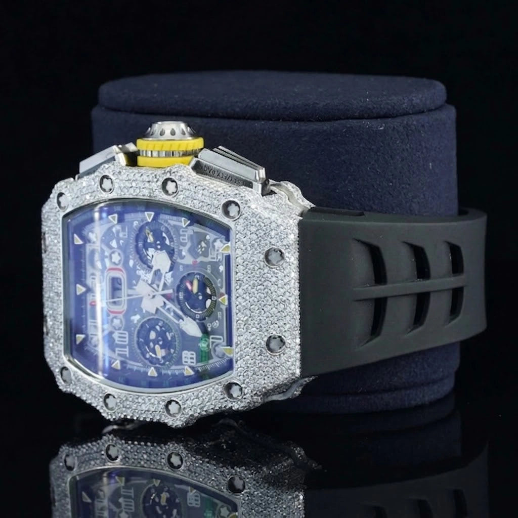 Side view of Premium Moissanite Chronograph Tonneau Shaped Watch