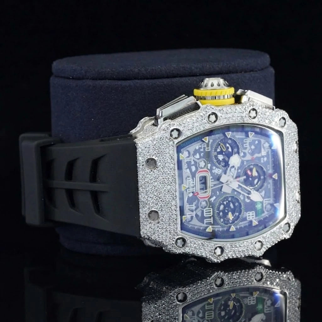 Belt view of Premium Moissanite Chronograph Tonneau Shaped Watch