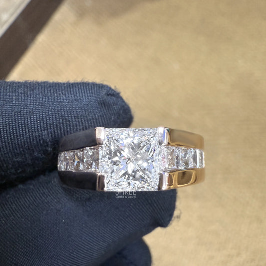 Friont View Of Princess Cut Diamond Wedding Band​ For Men