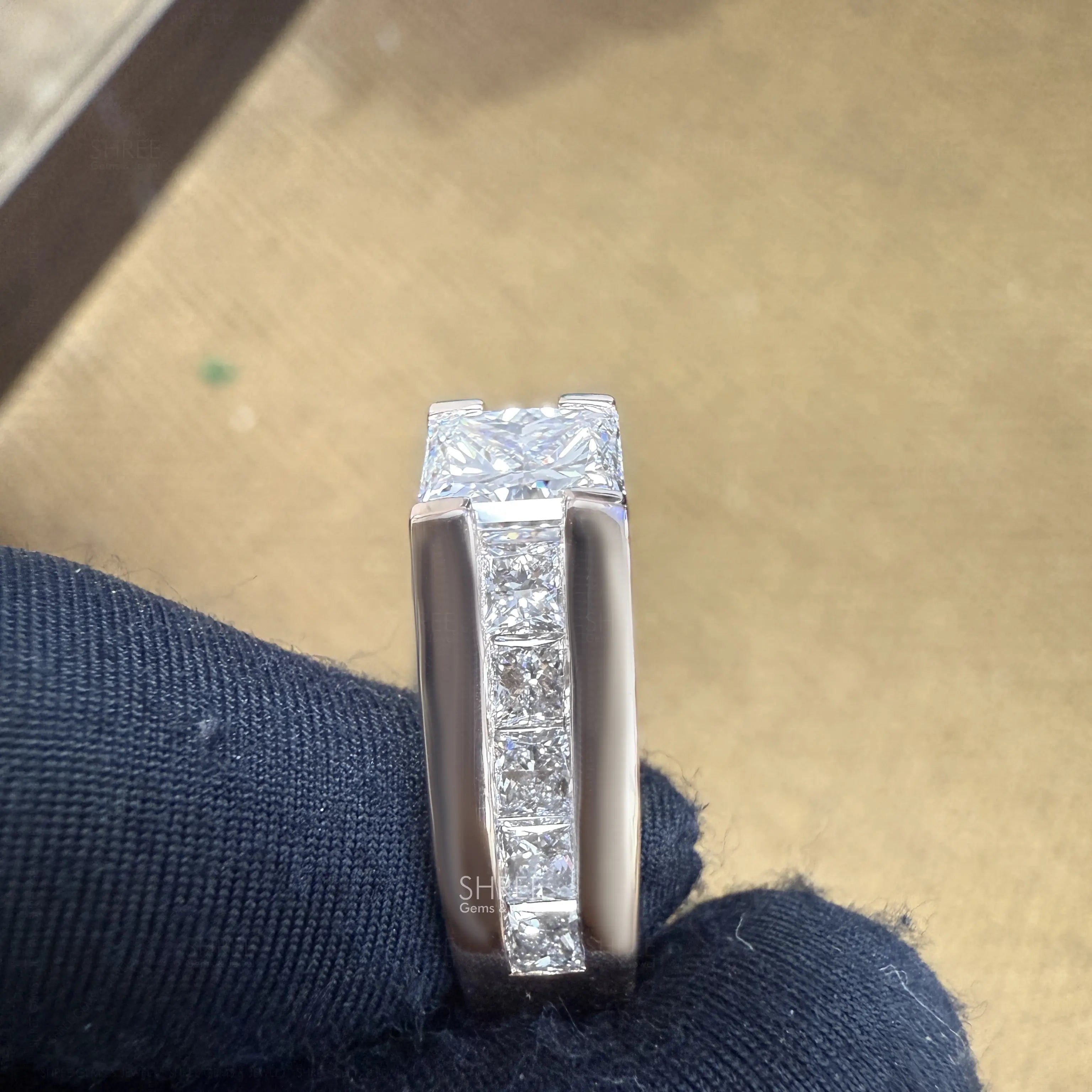 Setting View of  Princess Cut Lab Created Diamond Wedding Band