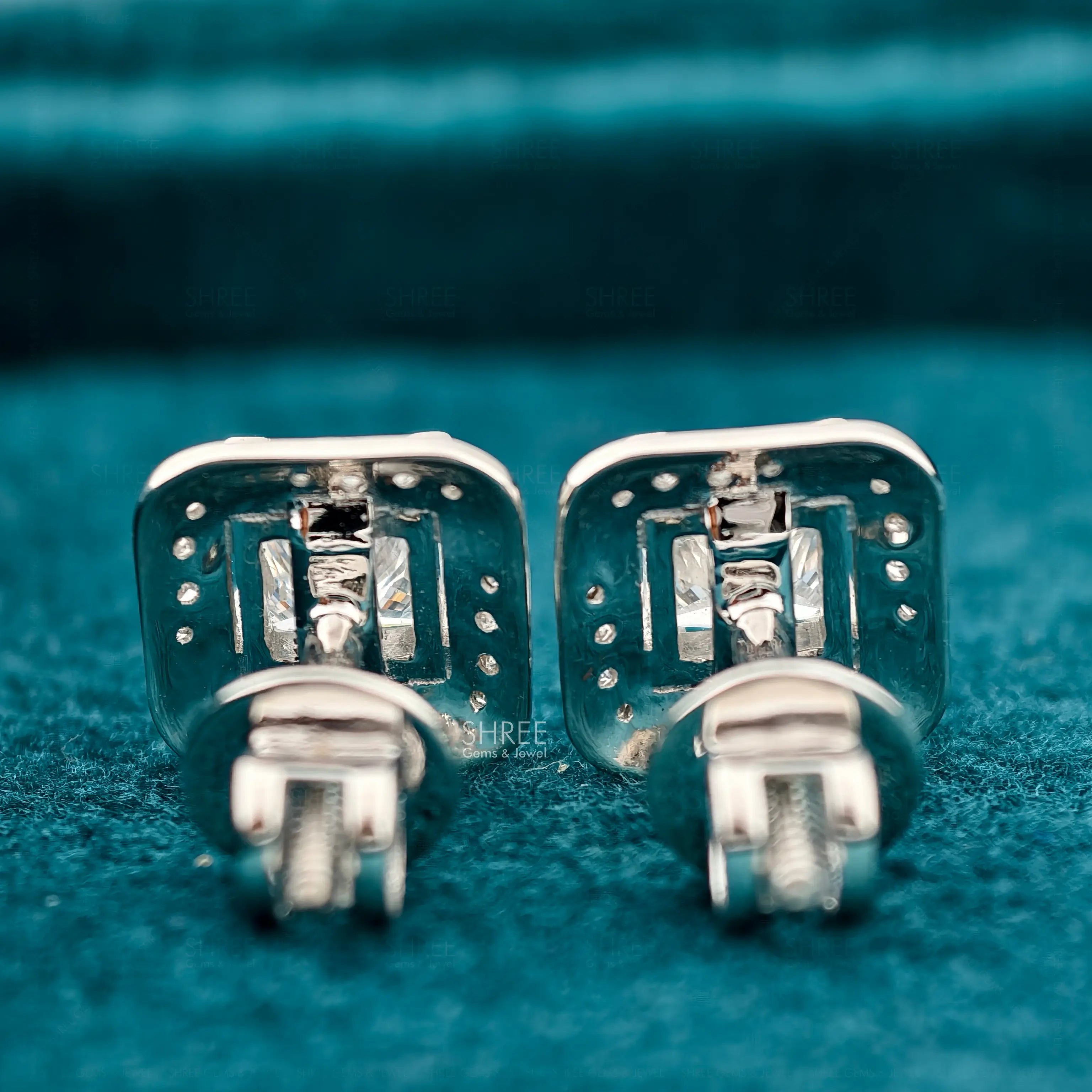 Back View of Princess Cut Lab Grown Diamond Halo Stud Earrings