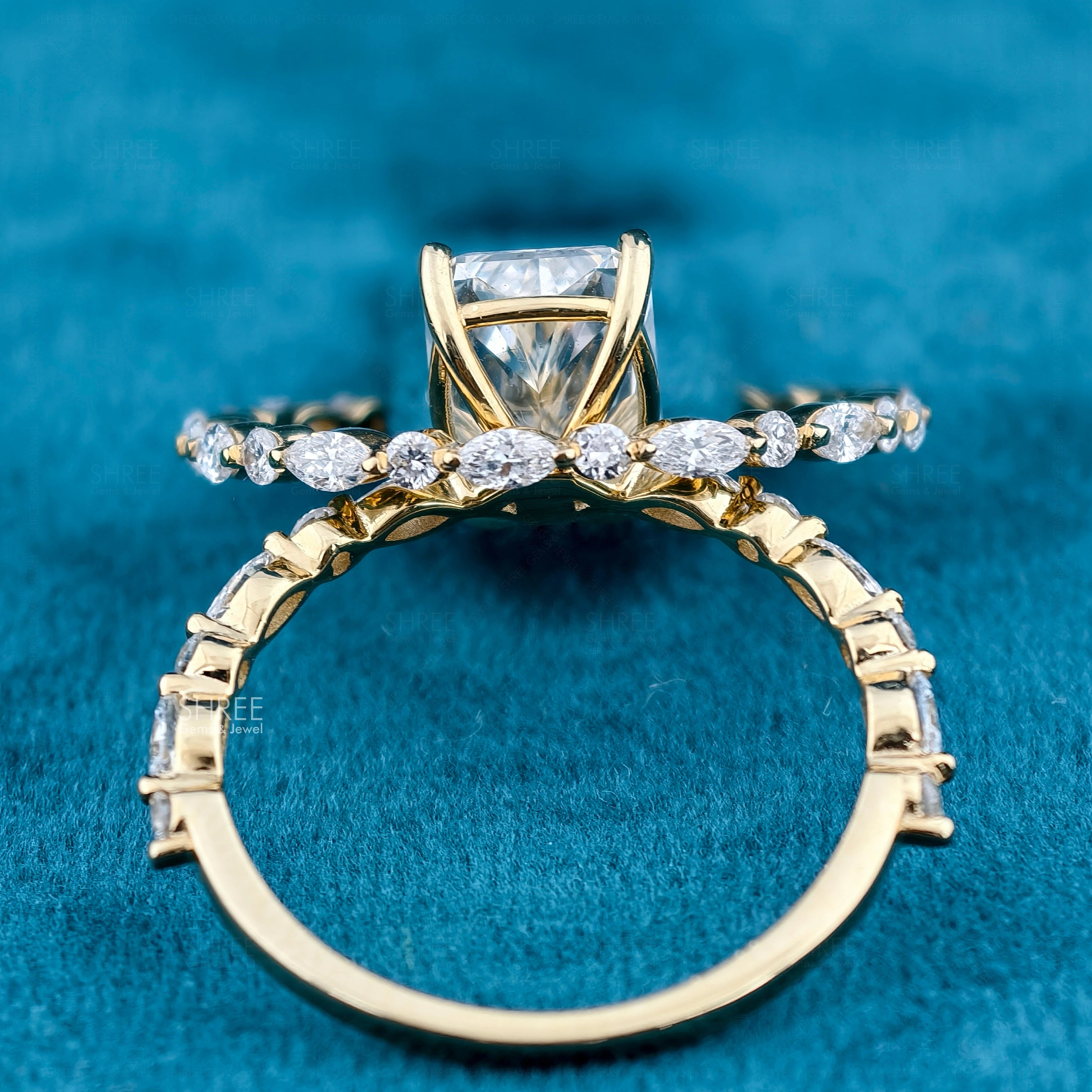 Back side view of Radiant Cut Diamond Ring Bridal Set​