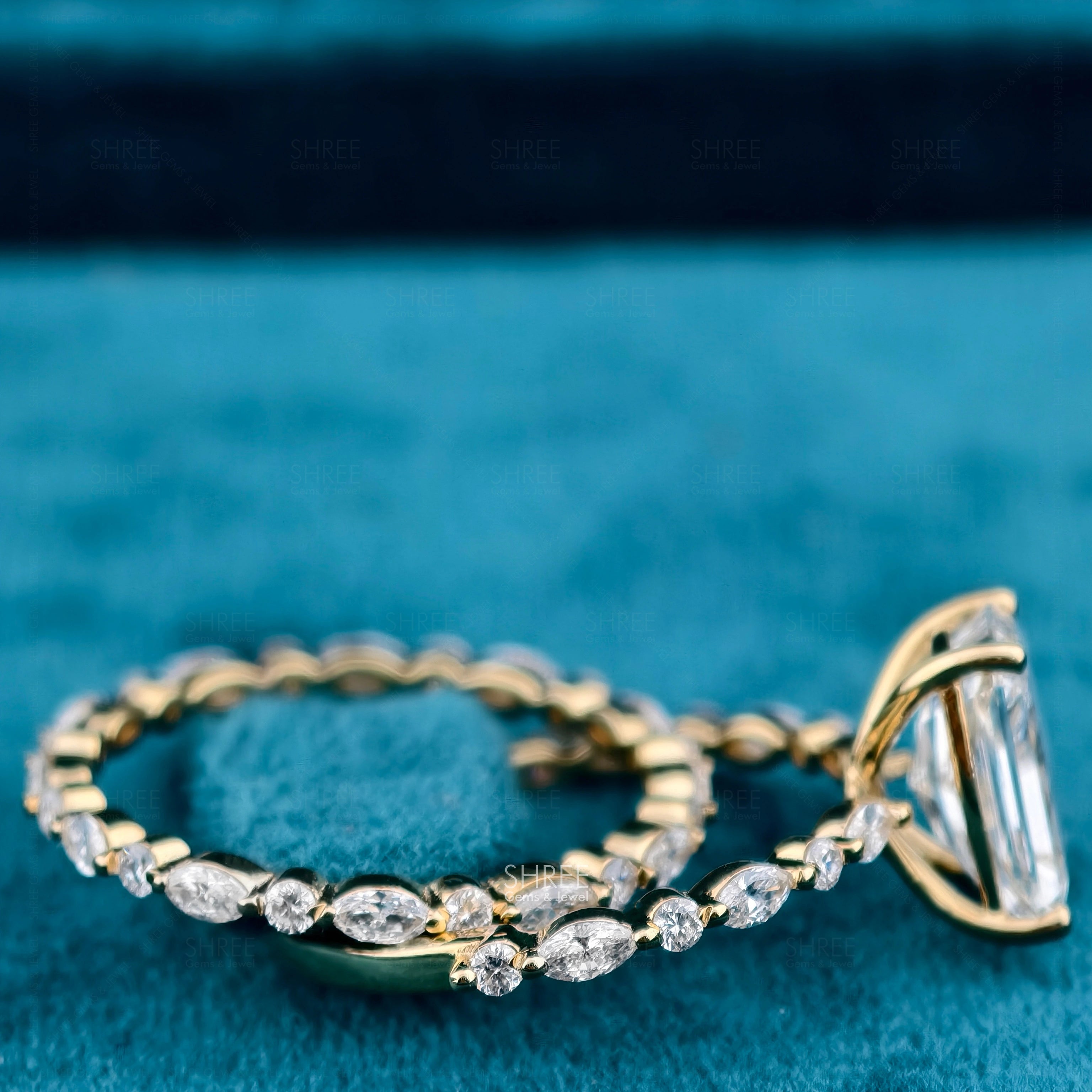 Side angle of Radiant Cut Diamond Ring Bridal Set​