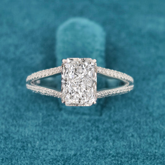 Front view of Radiant Cut Engagement Ring with Hidden Halo