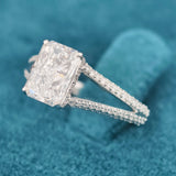 SIde view of Radiant Cut Engagement Ring with Hidden Halo