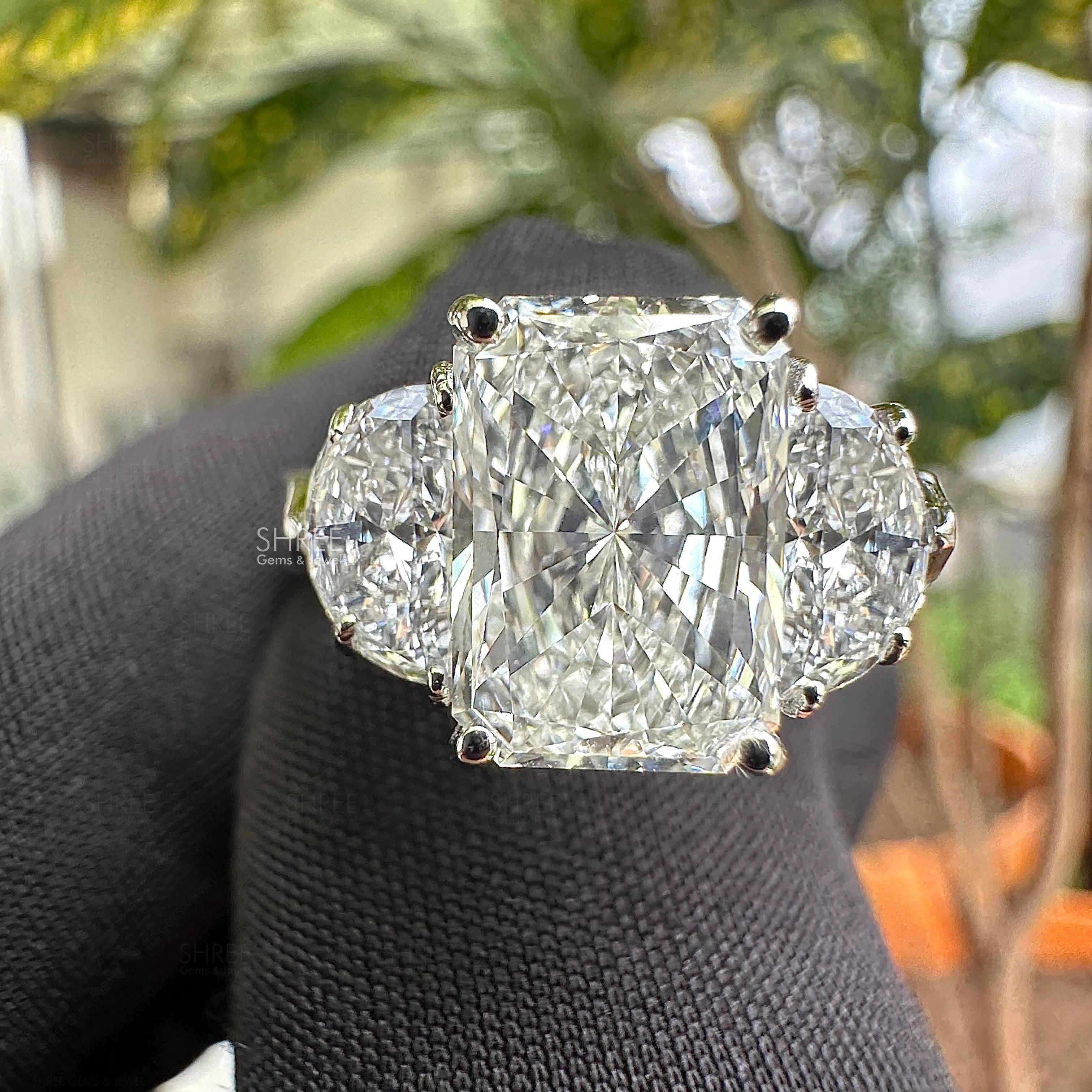 Front VIew of Radiant Cut Three Stone Engagement Ring​