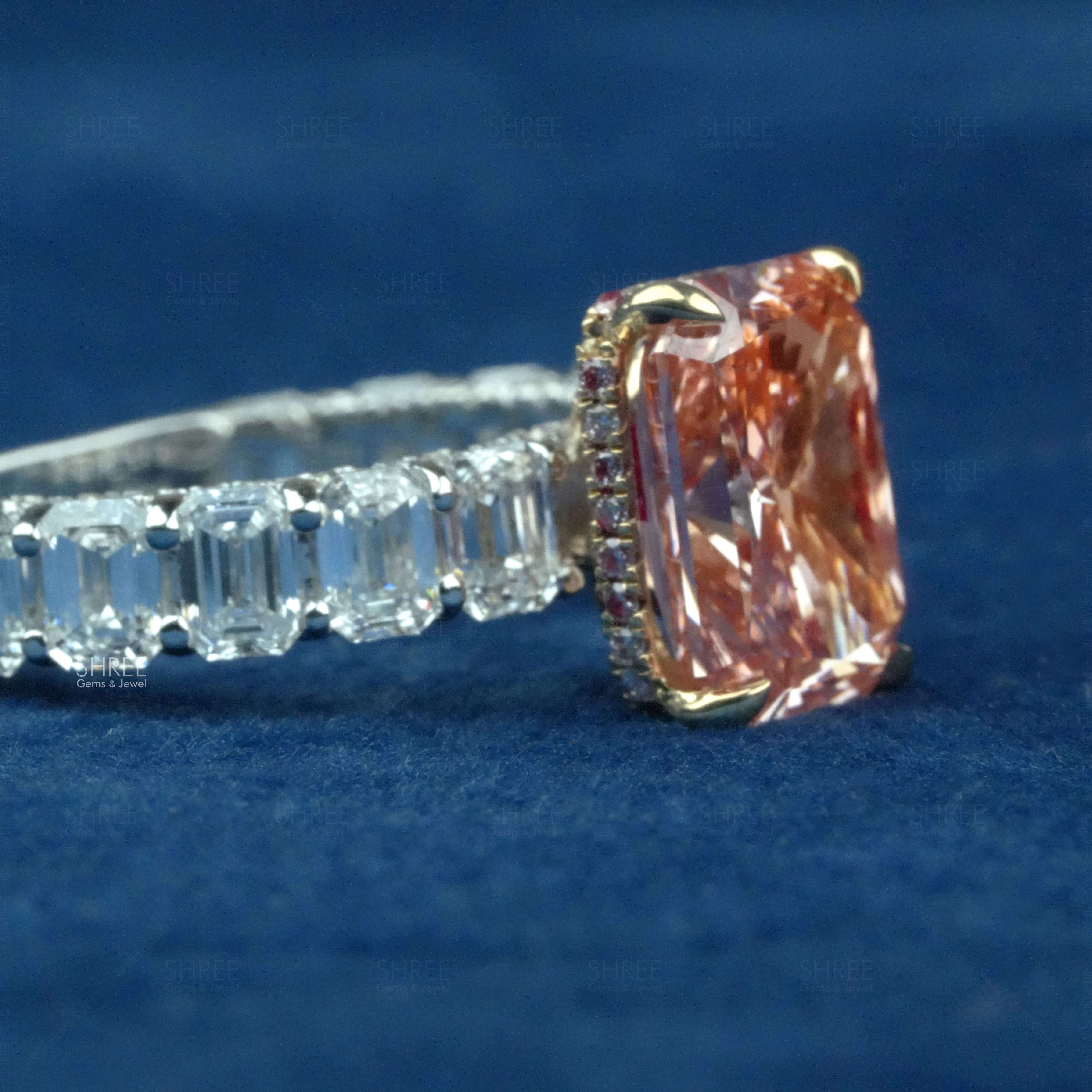 side view of pink lab grown diamond ring​
