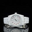 Front View of Red Arabic Numeral Fully Iced Moissanite Date Watch 