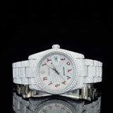 Front View of Red Arabic Numeral Fully Iced Moissanite Date Watch 