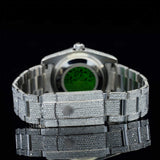 Back side view of Red Arabic Numeral Fully Iced Moissanite Date Watch