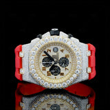 Front View of Red Rubber Strap Moissanite Watch 41mm Yellow Gold Tone – Sport Style