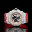 Front View of Red Rubber Strap Moissanite Watch 41mm Rose Gold Tone – Sport Style