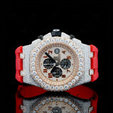 Front View of Red Rubber Strap Moissanite Watch 41mm Rose Gold Tone – Sport Style