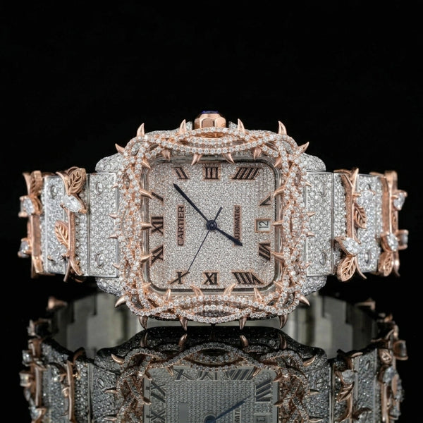 Front view of Roman Dial Moissanite Thorn Watch | 41 MM | Rose Gold Tone