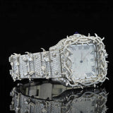Side view of Roman Dial Moissanite Thorn Watch | 41 MM | White Gold Tone