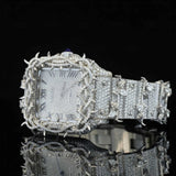 Close up view of Roman Dial Moissanite Thorn Watch | 41 MM | White Gold Tone