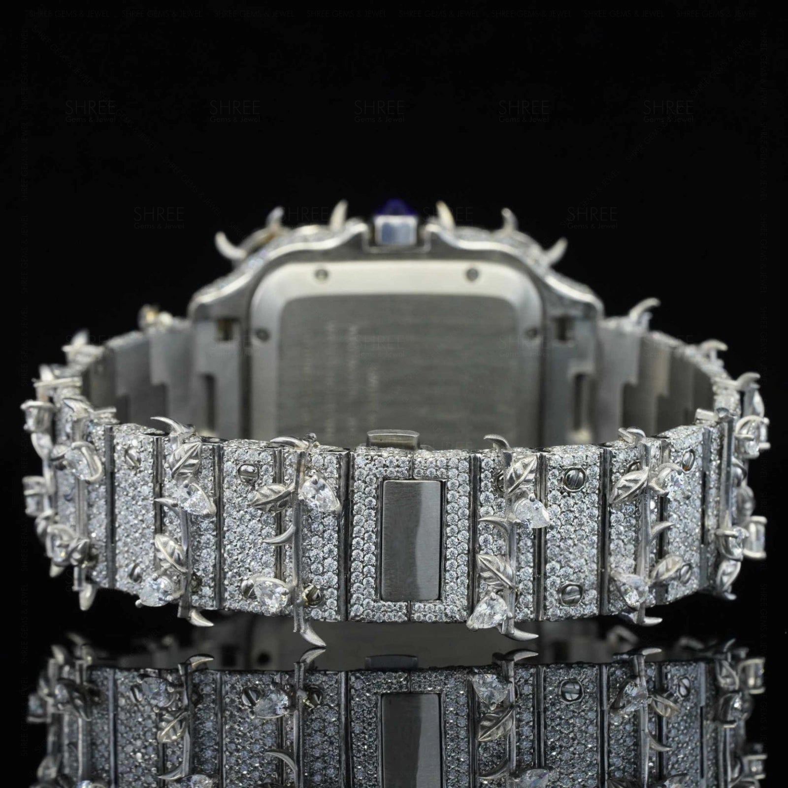 Back Side view of Roman Dial Moissanite Thorn Watch | 41 MM | White Gold Tone