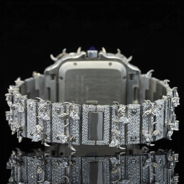 Back Side view of Roman Dial Moissanite Thorn Watch | 41 MM | White Gold Tone