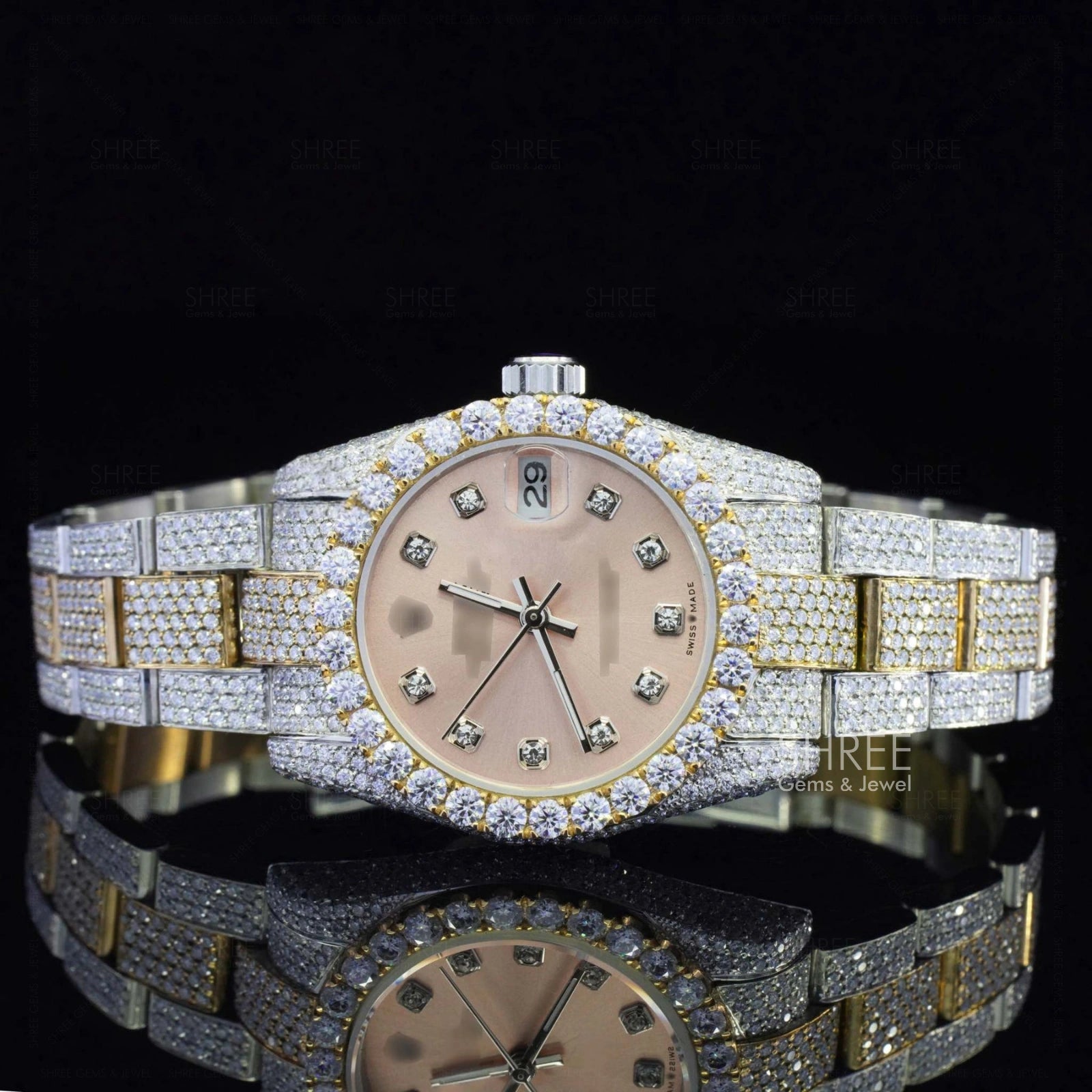 Front View Of Yellow Gold Prism Oyster Moissanite Timepiece – 41MM Two Tone