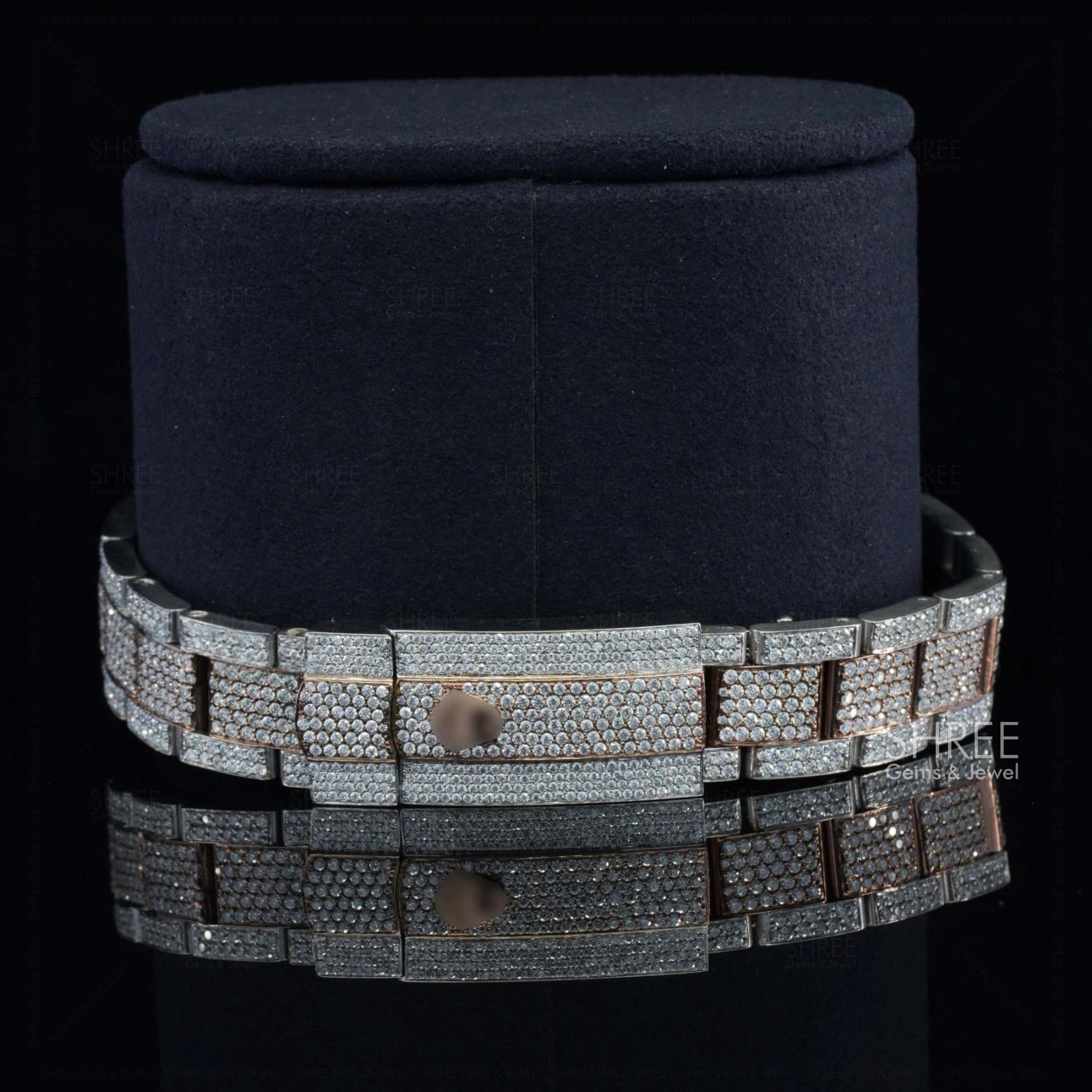 Back Side View Of Rose Gold Prism Oyster Moissanite Timepiece – 41MM Two Tone