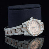 Side View Of Rose Gold Prism Oyster Moissanite Timepiece – 41MM Two Tone