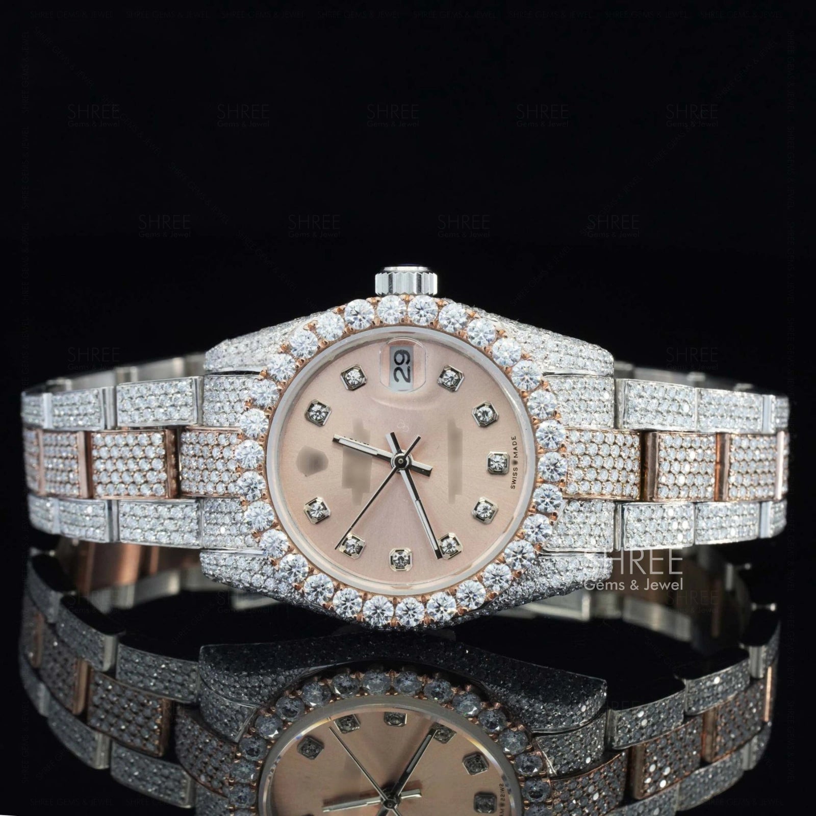 Front View Of Rose Gold Prism Oyster Moissanite Timepiece – 41MM Two Tone