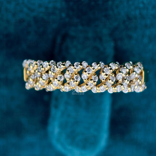 Front View Of Round Cut Diamond Cuban Link Ring