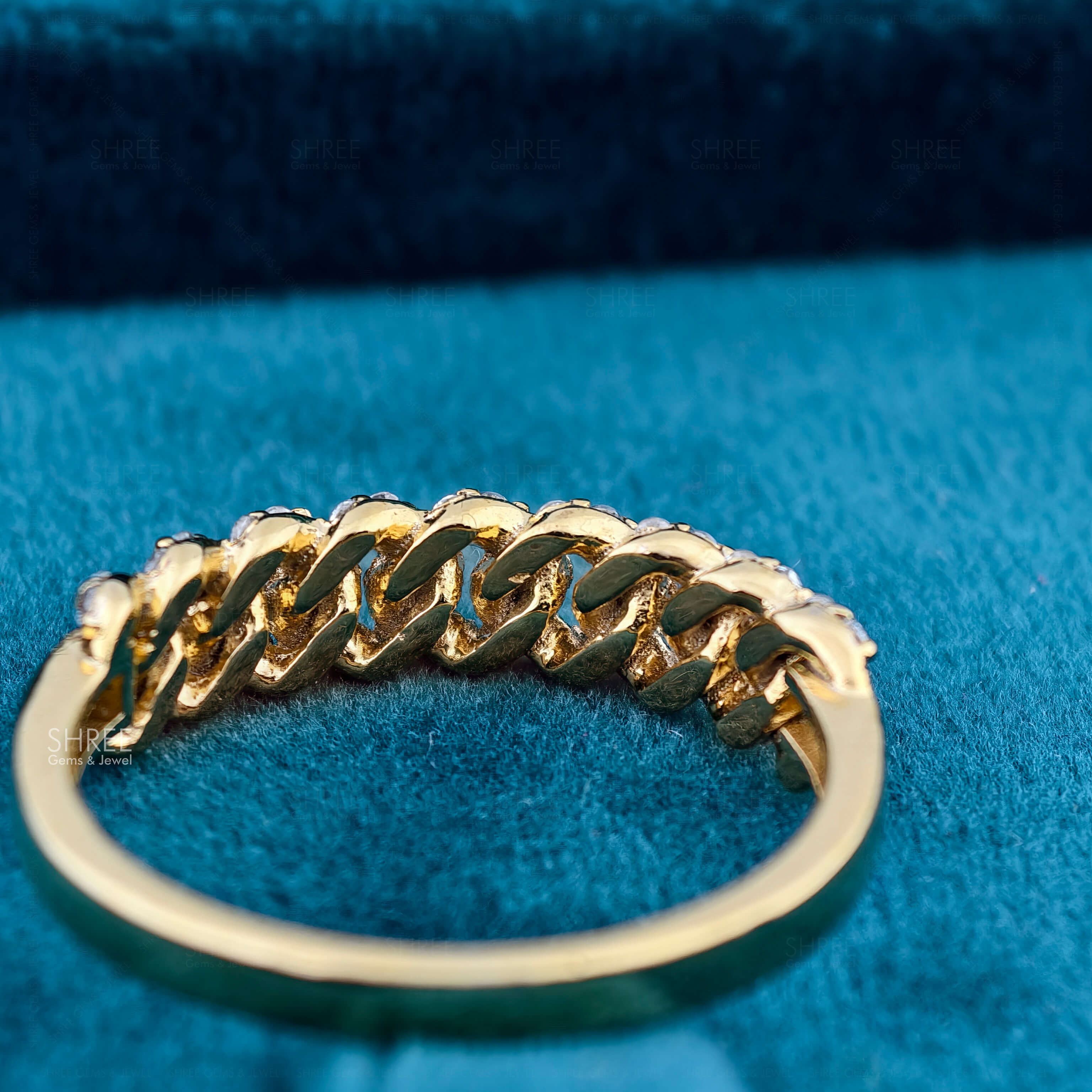 Back Side View of Round Cut Diamond Cuban Link Ring