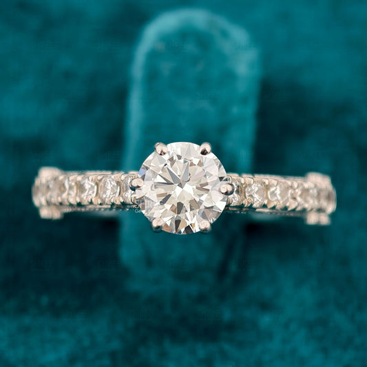 Front View Of Round Cut Lab Diamond Vintage Engagement Ring