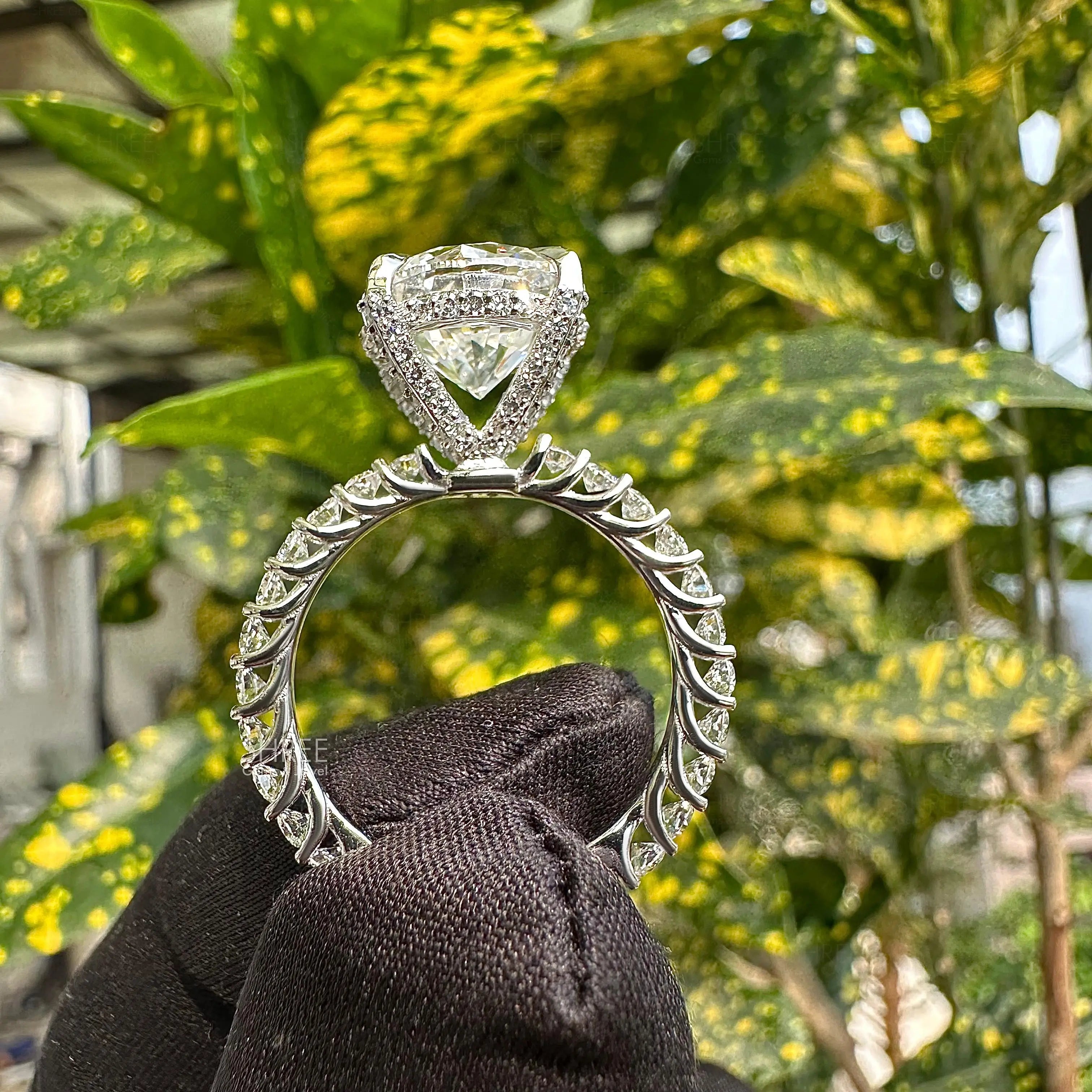 full view of hidden halo diamond engagement ring