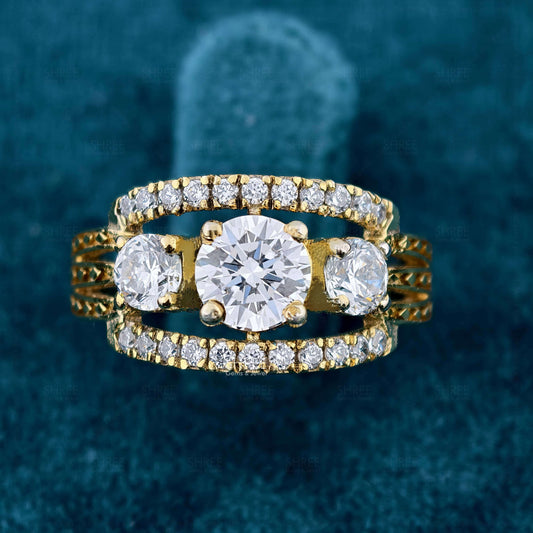 Front View Of Round Diamond Three Stone Engagement Ring
