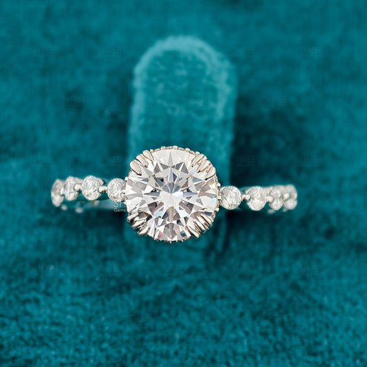 Round Shape Lab Grown Diamond Hidden Halo Engagement Ring